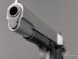 A close up shot of the Colt 1911