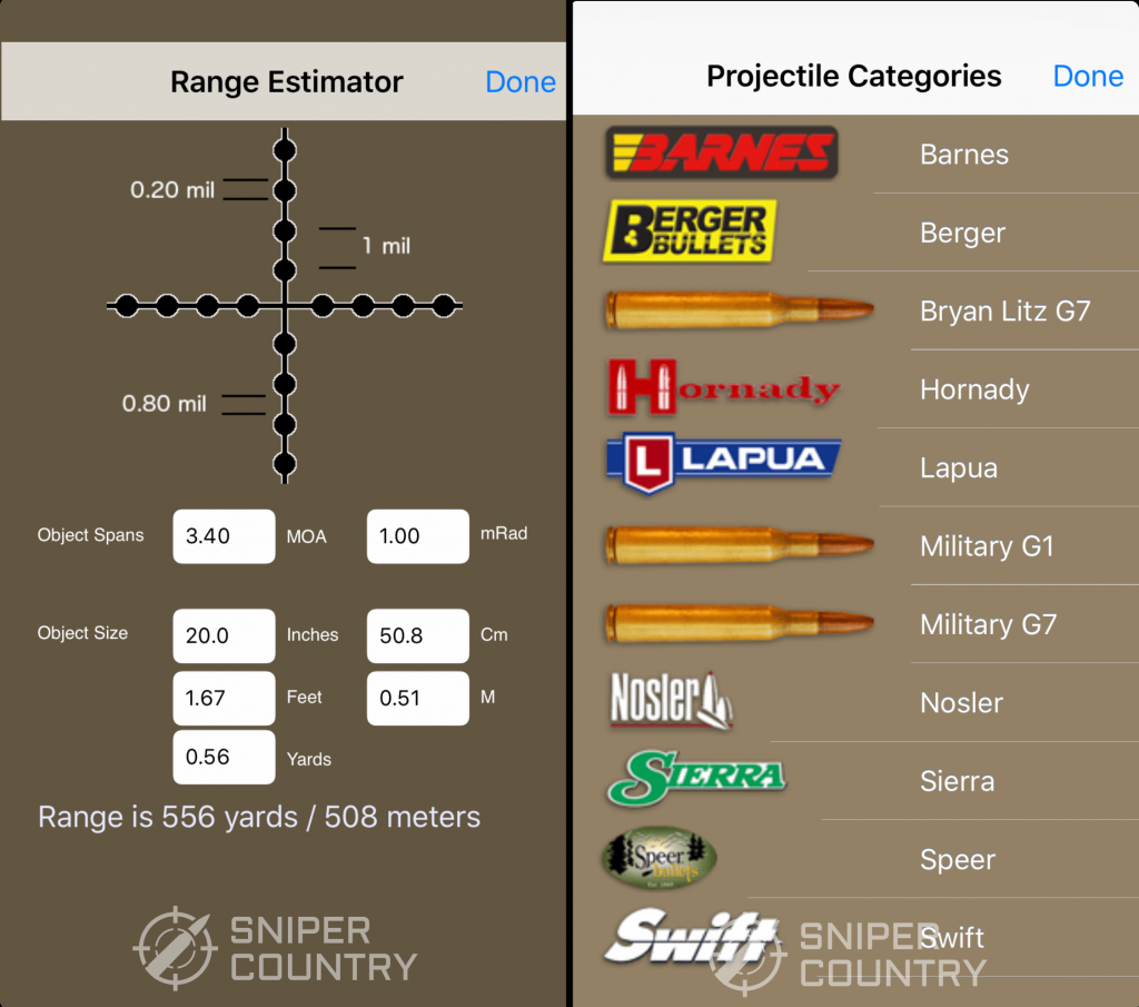 Bullet Flight M Range Estimator and List