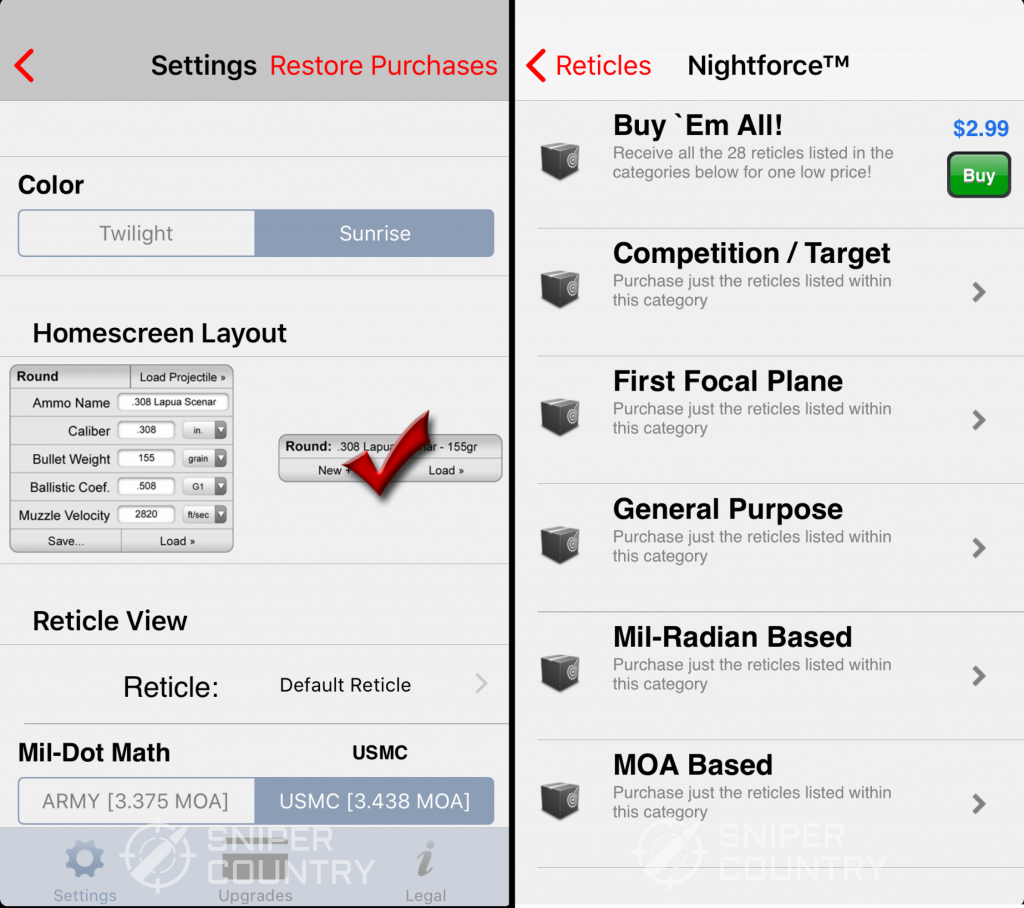 iSnipe Settings and Reticle purchase