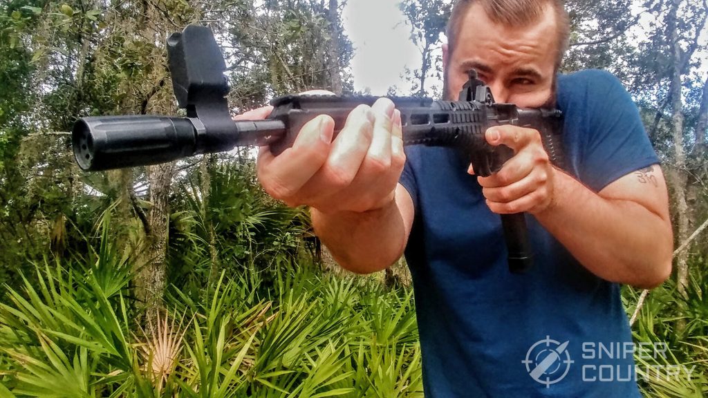 Travis aiming with the Kel-Tec SUB-2000