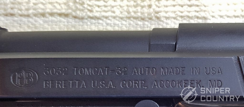 Beretta 3032 Tomcat left slide engraving