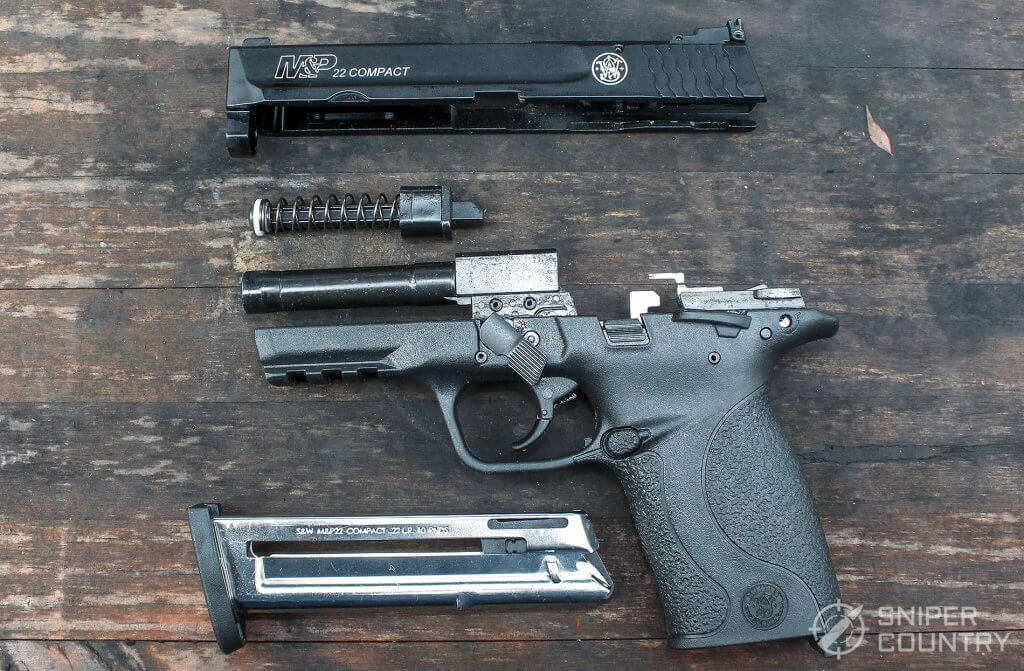 field stripped Smith & Wesson M&P 22 Compact