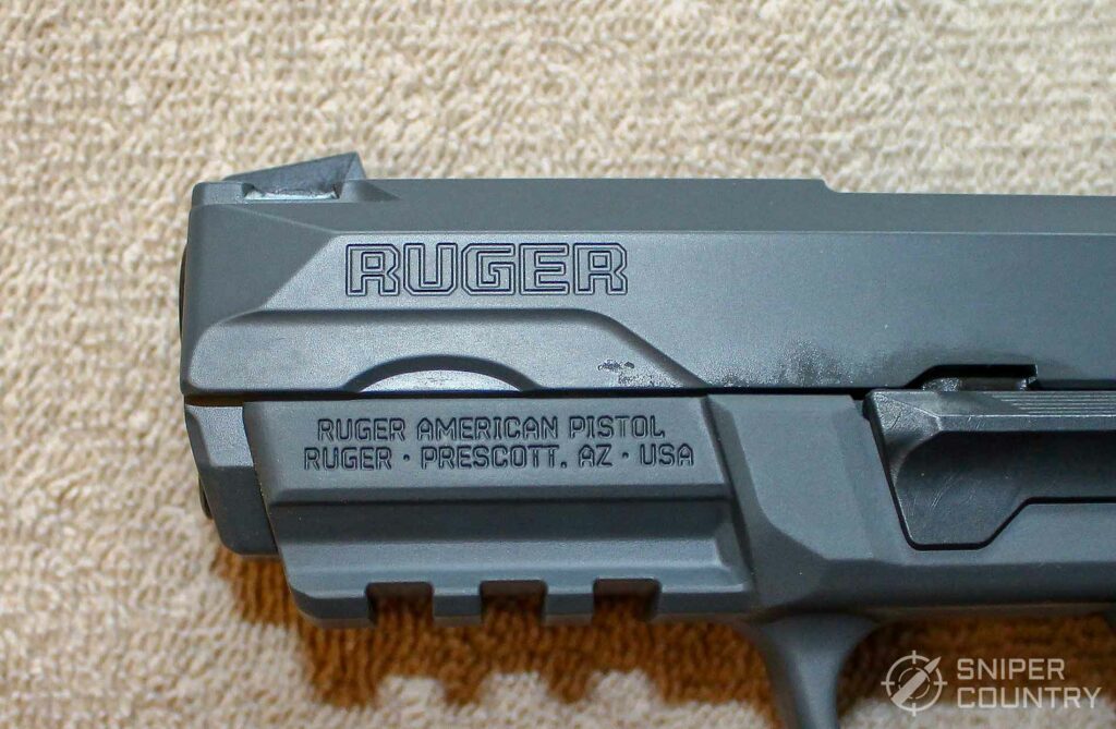 Ruger American pistol review slide engraving close up