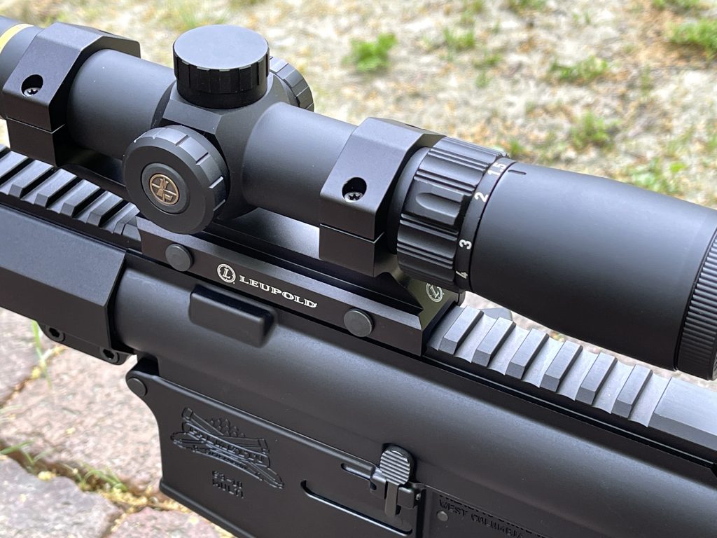 The Leupold VX-Freedom 1.5-4x20 scope mounts cleanly on the PSA AR10's picatinny rail.