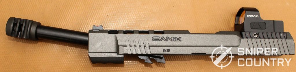 Canik TP9SFX slide left up close