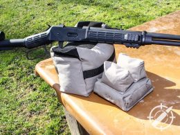 Title shot of the Mossberg 464 SPX on the gun bag