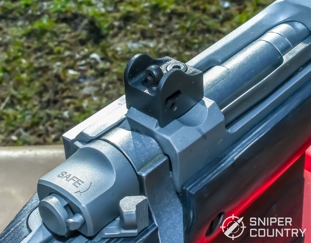 The rear sight of the Ruger Scout rifle