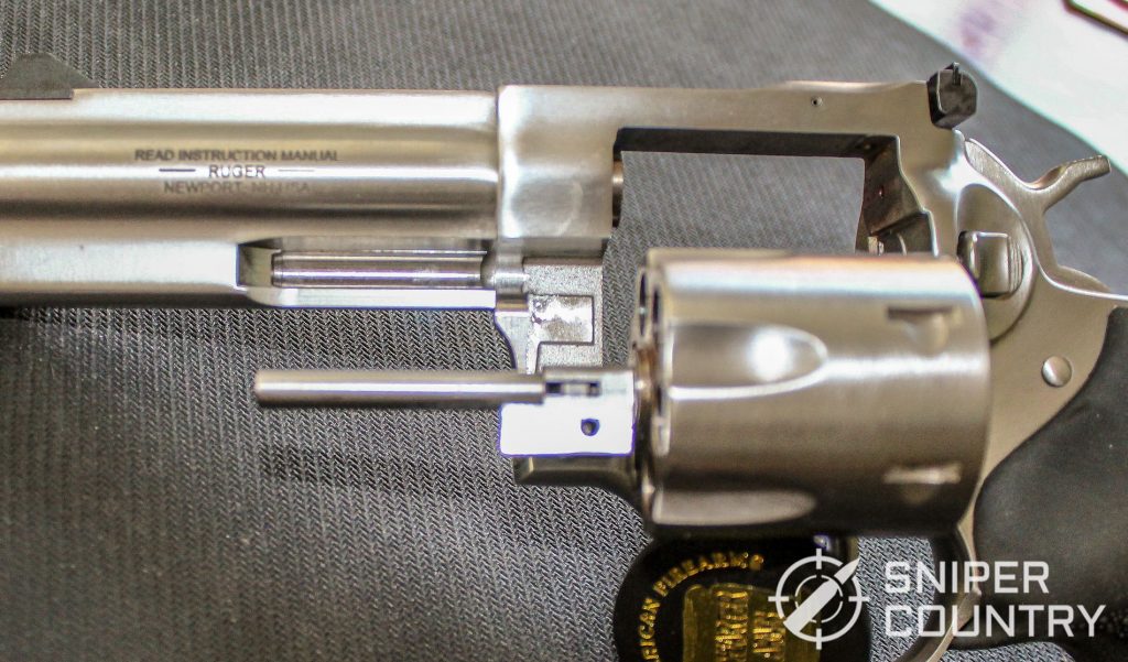 Ruger GP100 with the Yoke cylinder lock-up exposed.