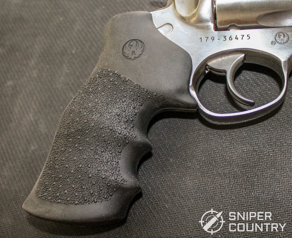 Close up shot of the Ruger GP100 grip.