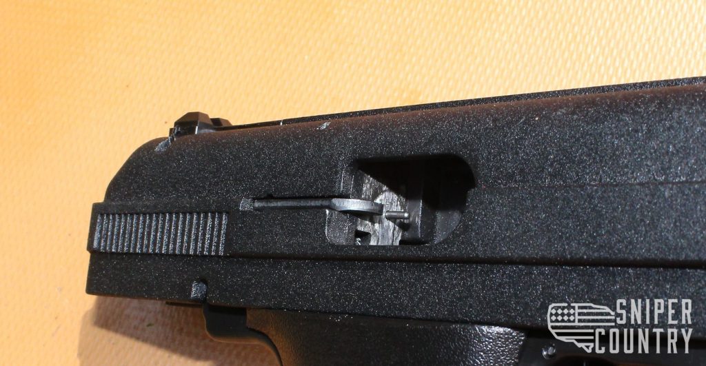 Hi-Point C9 firing pin shown through breech