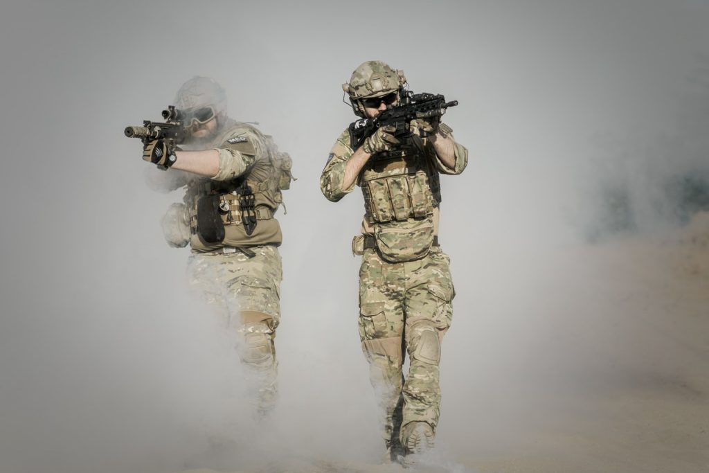 Soldiers wearing ballistic eyewear/shooting glasses